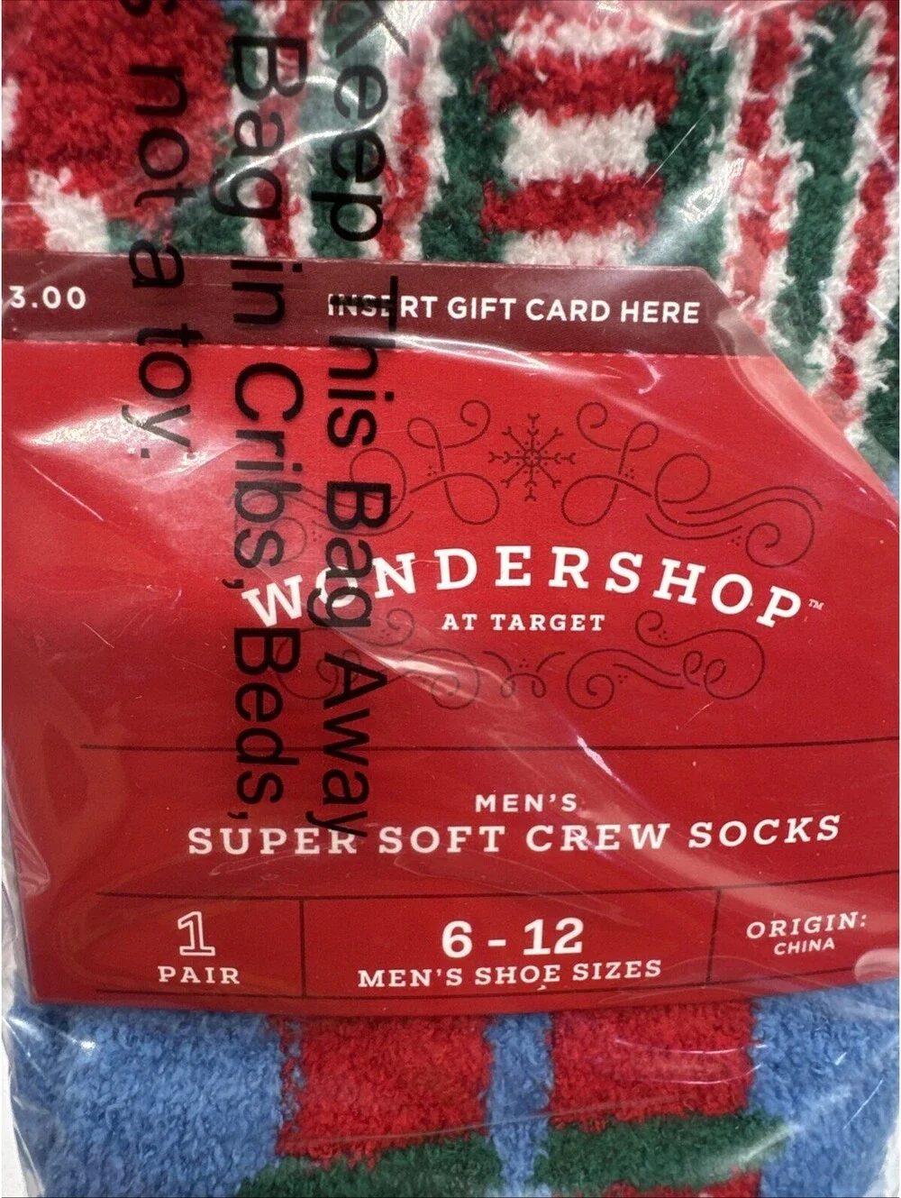 2 Pair Wondershop Men’s Cozy SUPER SOFT CREW Christmas Socks Nutcracker Giftcard